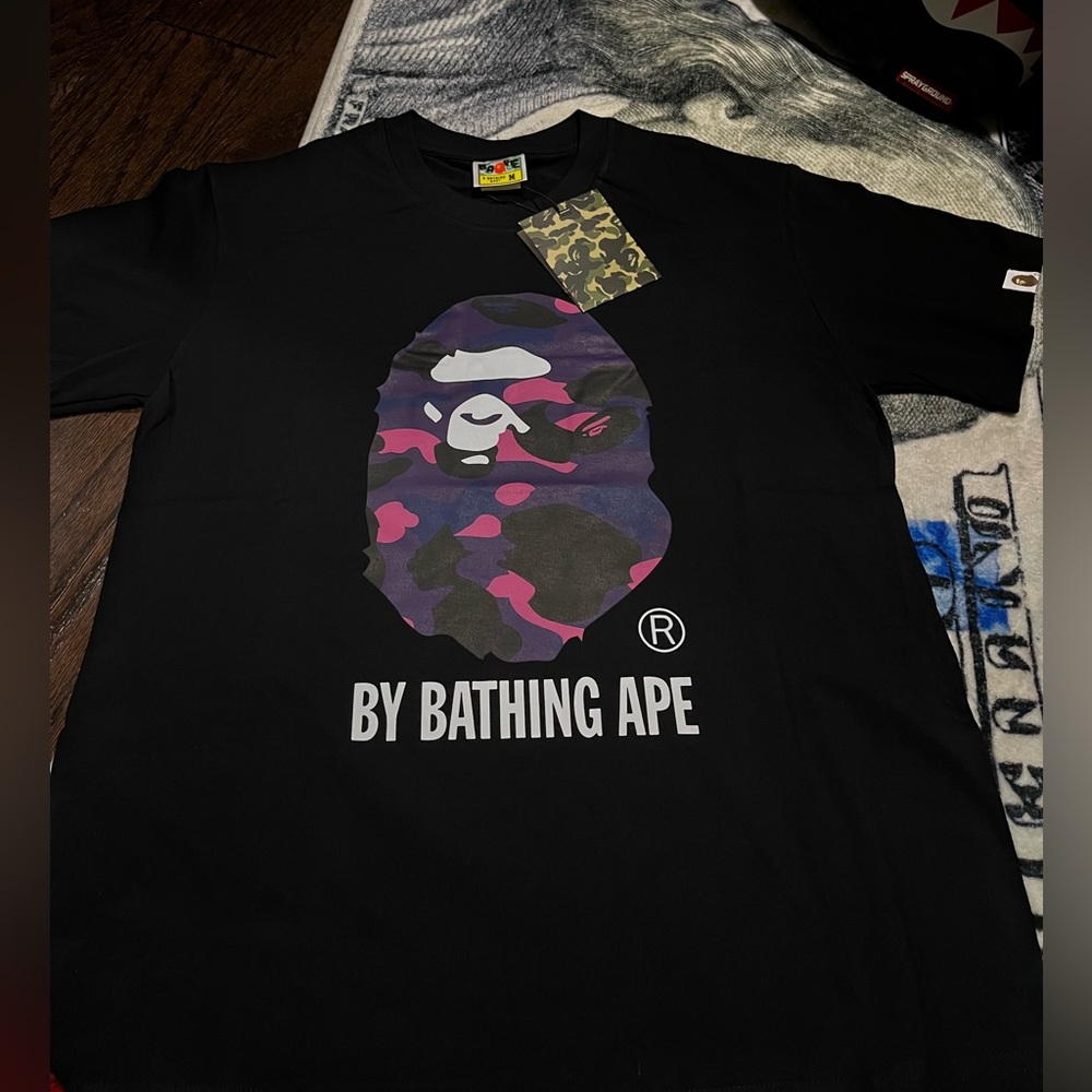 Bape Black and Purple Graphic Short Sleeve Tee